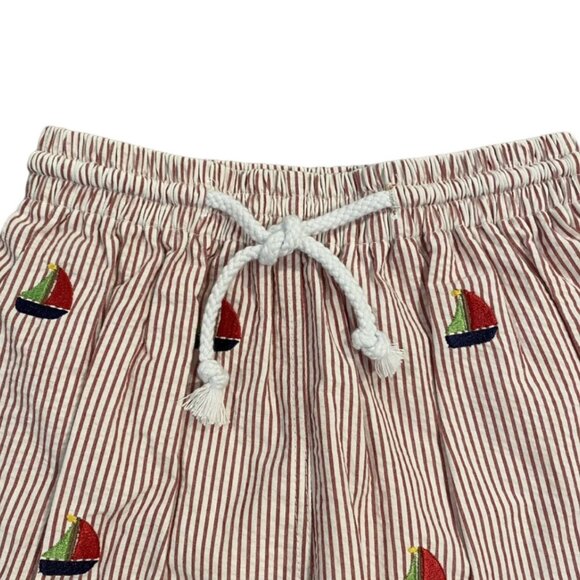 NEW K&L Sz 6 Red Seersucker Embroidered Sailboat Swim Trunks - Picture 2 of 5